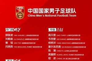 中国国度男子足球队2026年第四期集训名单颁布！